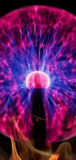 Vibrant plasma globe with electric colors against a dark background.