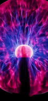 Vivid electric plasma sphere with vibrant purple and pink hues in abstract design.