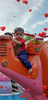 Colorful ride with a child enjoying a fun adventurous moment in an amusement park.