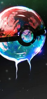 Vibrant abstract Pokeball with glowing colors and melting design.