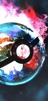 Colorful anime-themed sphere with vibrant flames.