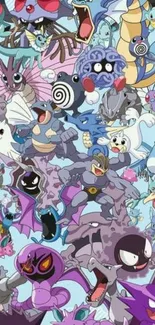 Colorful Pokémon collage wallpaper featuring a chaotic mix of various creatures.