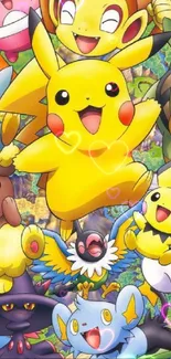 Lively Pokémon wallpaper with Pikachu and friends in vibrant colors.