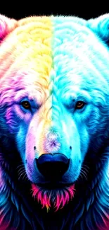 Vibrant artwork of a colorful polar bear displaying a spectrum of hues.