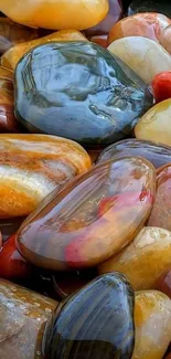 Colorful polished stones mobile wallpaper with vibrant natural textures.