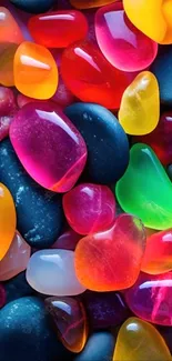 Vibrant polished stones in multiple colors.