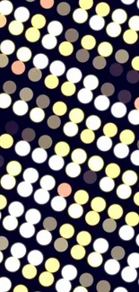 Colorful polka dot lights on dark wallpaper background.