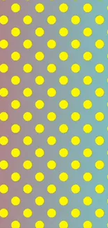 Vibrant wallpaper with yellow polka dots on a gradient background.