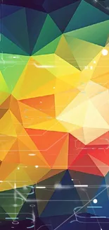 Vibrant polygonal wallpaper with a burst of colorful geometric patterns and hues.