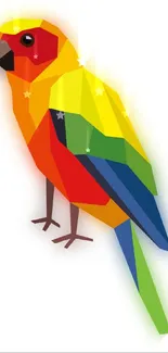 Colorful polygon parrot artwork on white background.