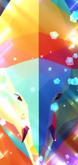 Vibrant abstract bear in polygonal design with glowing elements.