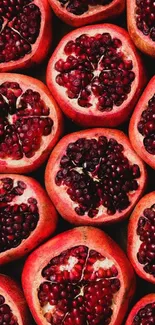 Close-up of vibrant red pomegranates with rich seeds in a pattern.