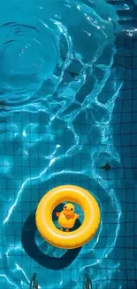 Vibrant pool with a yellow duck float.