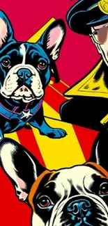 Vibrant pop art wallpaper with dogs.