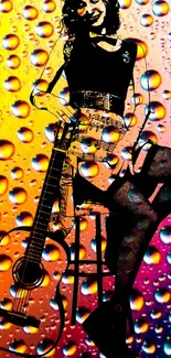 Vibrant pop art wallpaper with guitar and musician.