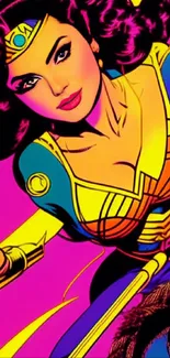 Vibrant pop art heroine in colorful comic style.