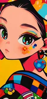 Vibrant pop art mobile wallpaper with colorful cartoon design.