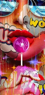 Vibrant pop art wallpaper with bold colors and comic-style graphics.