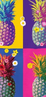 Vivid pop art design featuring colorful pineapples.