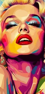 Colorful pop art portrait of a woman, ideal for vibrant mobile wallpaper.