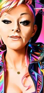 Vibrant pop art style wallpaper featuring a colorful female portrait.