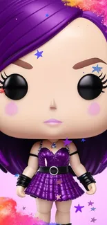 Purple pop doll wallpaper with colorful accents.