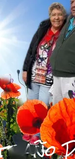 Vibrant poppy flower wallpaper with bright red blooms and green leaves.