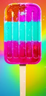 Colorful popsicle wallpaper with bright gradients of pink, blue, and yellow.