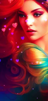 Vibrant digital art portrait of a woman with colorful, flowing hair.