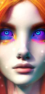 Vibrant digital art portrait wallpaper with colorful eyes.