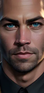 Realistic portrait wallpaper with striking blue eyes.