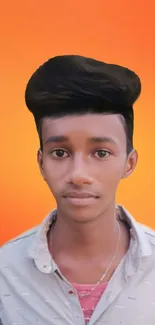 Young person portrait with orange background, vibrant and lively.