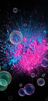 Vibrant pink and blue powder burst on a dark background.