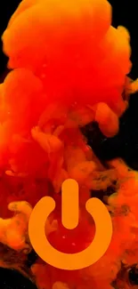 Vibrant orange smoke and power icon wallpaper on a dark background.