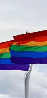 Colorful pride flags waving against the sky.