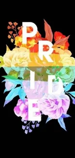 Pride-themed wallpaper with colorful flowers on a black background.