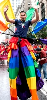 Person in rainbow attire at a Pride parade.