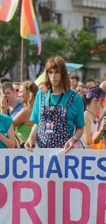Colorful Bucharest pride parade with flags