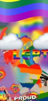 LGBT pride wallpaper with rainbow and clouds.