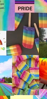 Vibrant rainbow Pride collage for mobile wallpaper.