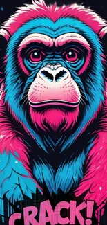 Vividly colored primate digital art wallpaper with bold magenta and cyan hues.