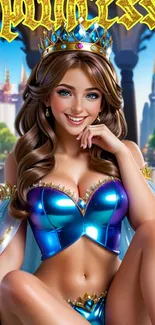 Vibrant princess in blue outfit mobile wallpaper.