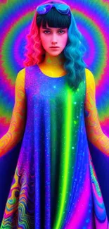 Vibrant psychedelic art wallpaper with neon colors.