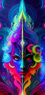 Vibrant psychedelic art wallpaper with bold colors and intricate designs.