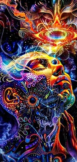 Vibrant abstract psychedelic art with colorful details.