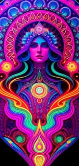 Bright psychedelic art wallpaper with vibrant colors and intricate patterns.