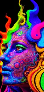 Vibrant psychedelic art wallpaper with neon colors and detailed patterns.