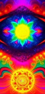 Vibrant psychedelic art wallpaper with colorful and abstract design.