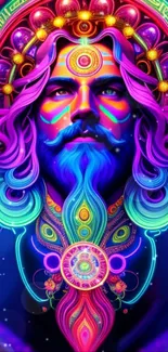 Colorful psychedelic art with neon hues and mystical patterns on mobile wallpaper.