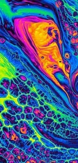 Vibrant psychedelic art wallpaper with neon colors.